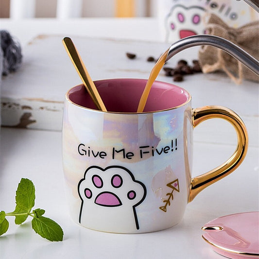 Cartoon Ceramics Mug With Lid and Spoon Coffee Milk Mugs Cute Creative Breakfast Cup