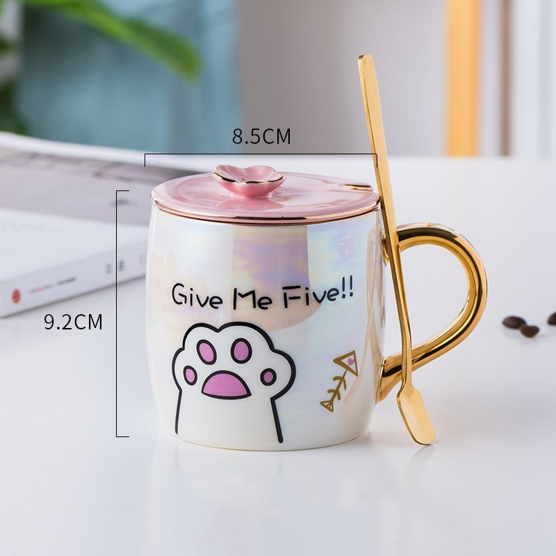 Cartoon Ceramics Mug With Lid and Spoon Coffee Milk Mugs Cute Creative Breakfast Cup