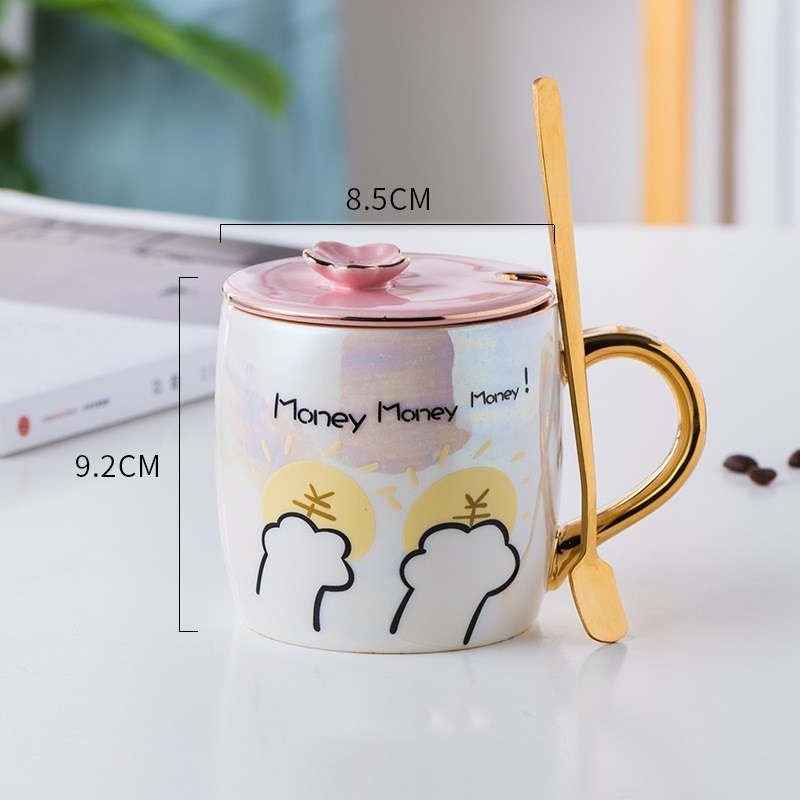 Cartoon Ceramics Mug With Lid and Spoon Coffee Milk Mugs Cute Creative Breakfast Cup