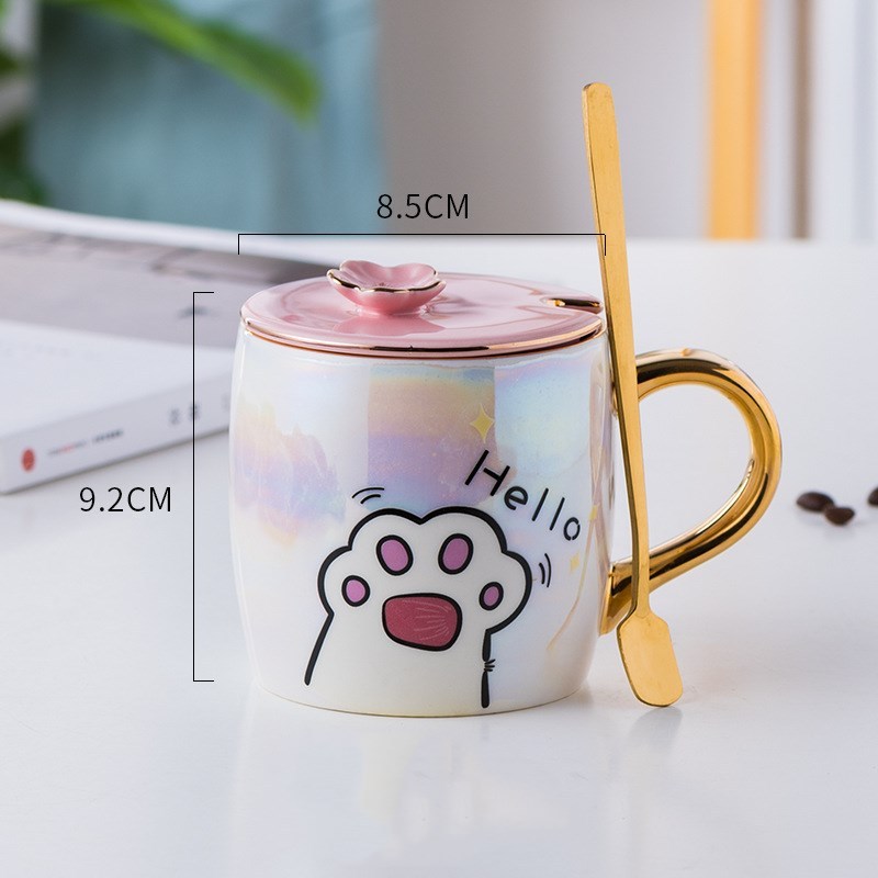 Cartoon Ceramics Mug With Lid and Spoon Coffee Milk Mugs Cute Creative Breakfast Cup