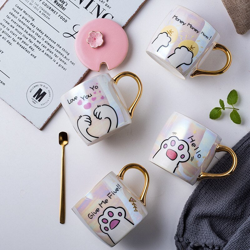 Cartoon Ceramics Mug With Lid and Spoon Coffee Milk Mugs Cute Creative Breakfast Cup