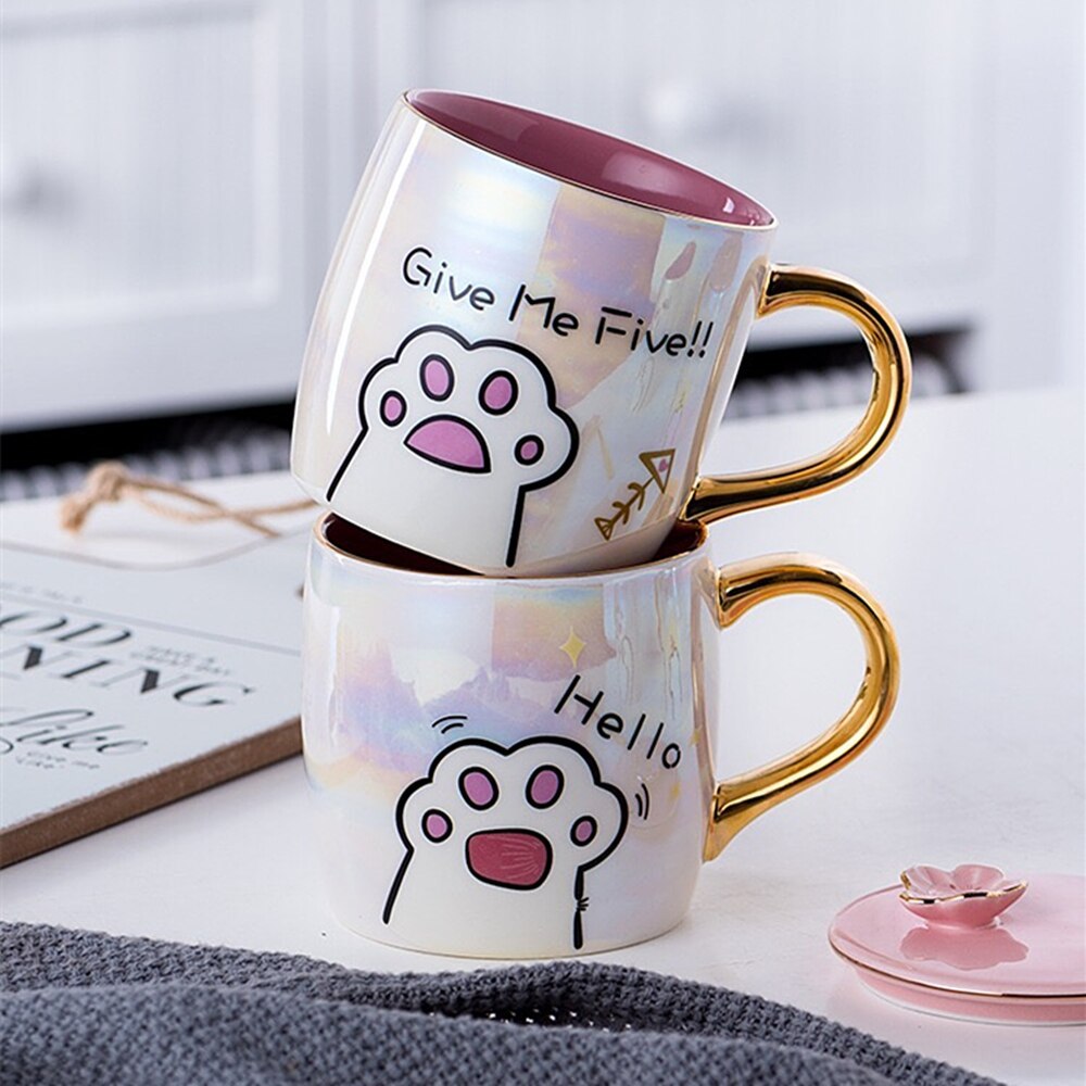 Cartoon Ceramics Mug With Lid and Spoon Coffee Milk Mugs Cute Creative Breakfast Cup