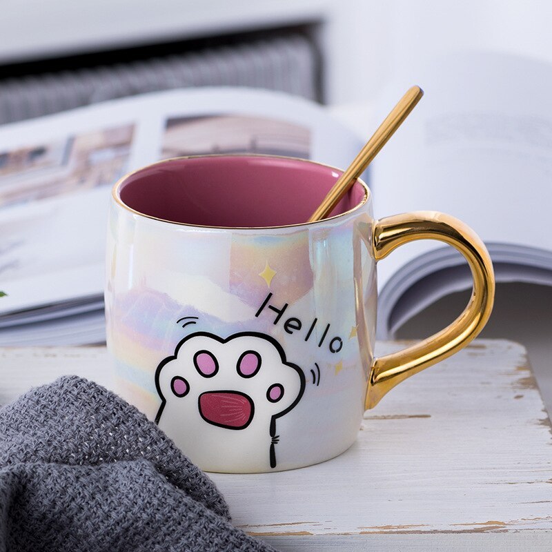 Cartoon Ceramics Mug With Lid and Spoon Coffee Milk Mugs Cute Creative Breakfast Cup