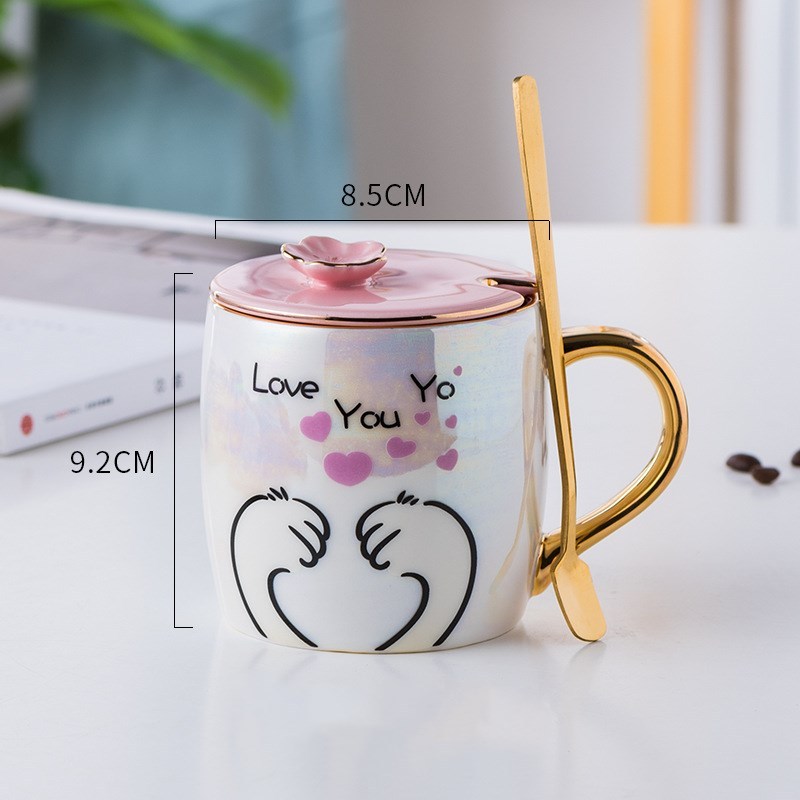 Cartoon Ceramics Mug With Lid and Spoon Coffee Milk Mugs Cute Creative Breakfast Cup